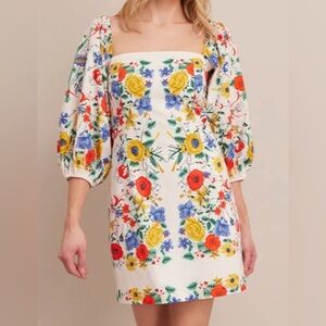CARA CARA Montauk Dress in Flora Scarf Turtledove - Puff Sleeve